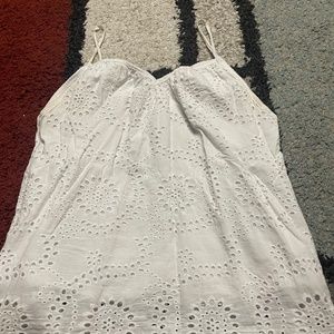 White spaghetti strap eyelet top